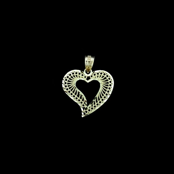 10K Yellow Gold Diamond Cut Heart Pendant - Picture 4 of 6